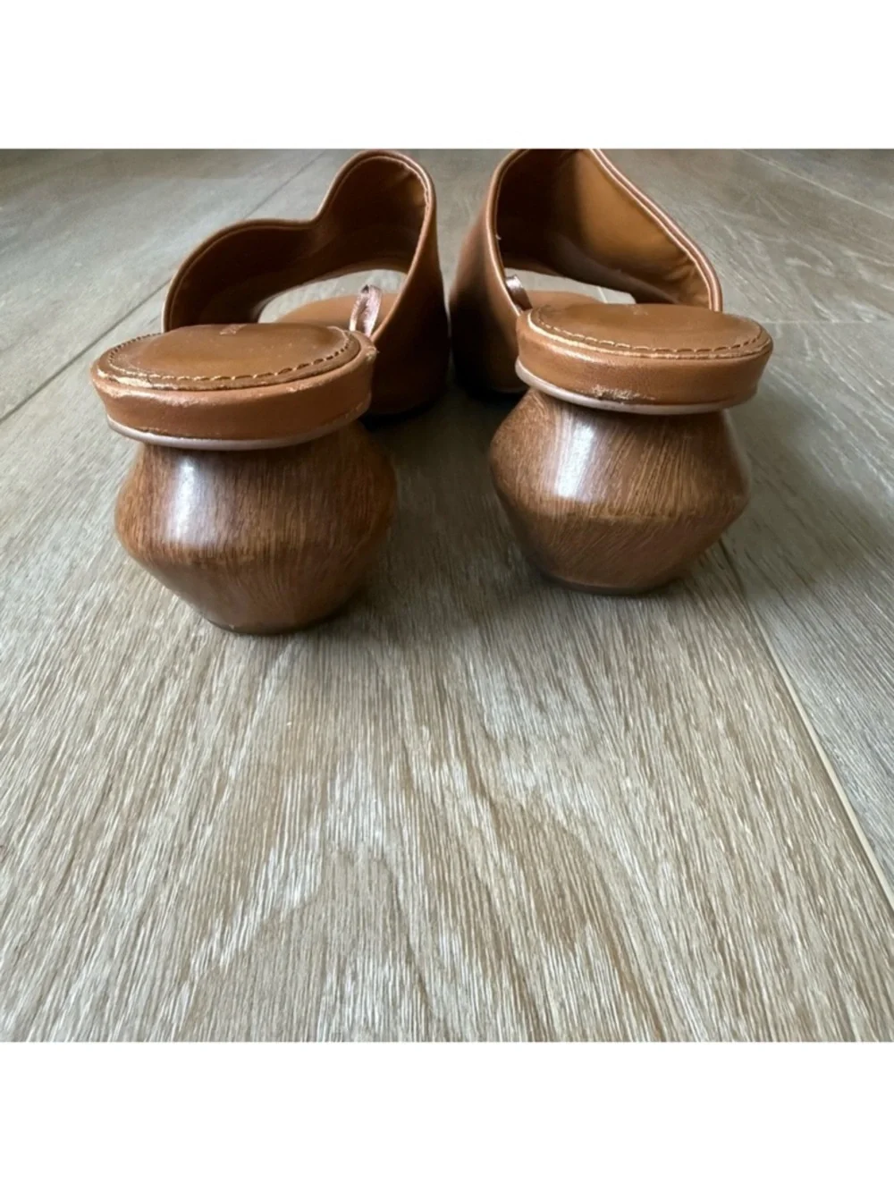 Zara Tan Leather Open-Toe Mule Sandals - Picture 4 of 9